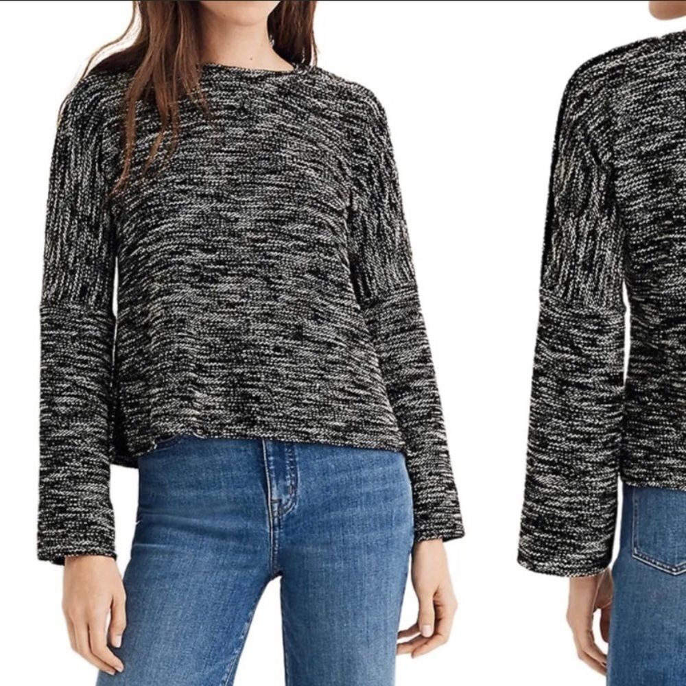 Madewell black marled sweater with shoulder button